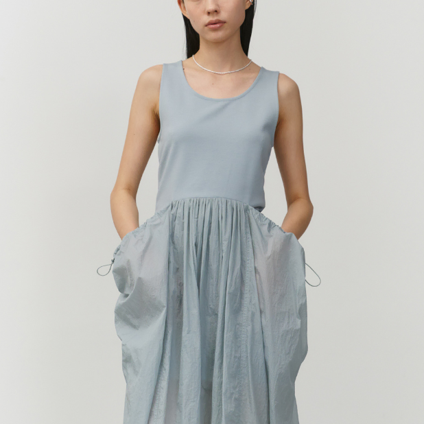 아모멘토 SHEER JERSEY DRESS (GREY BLUE)