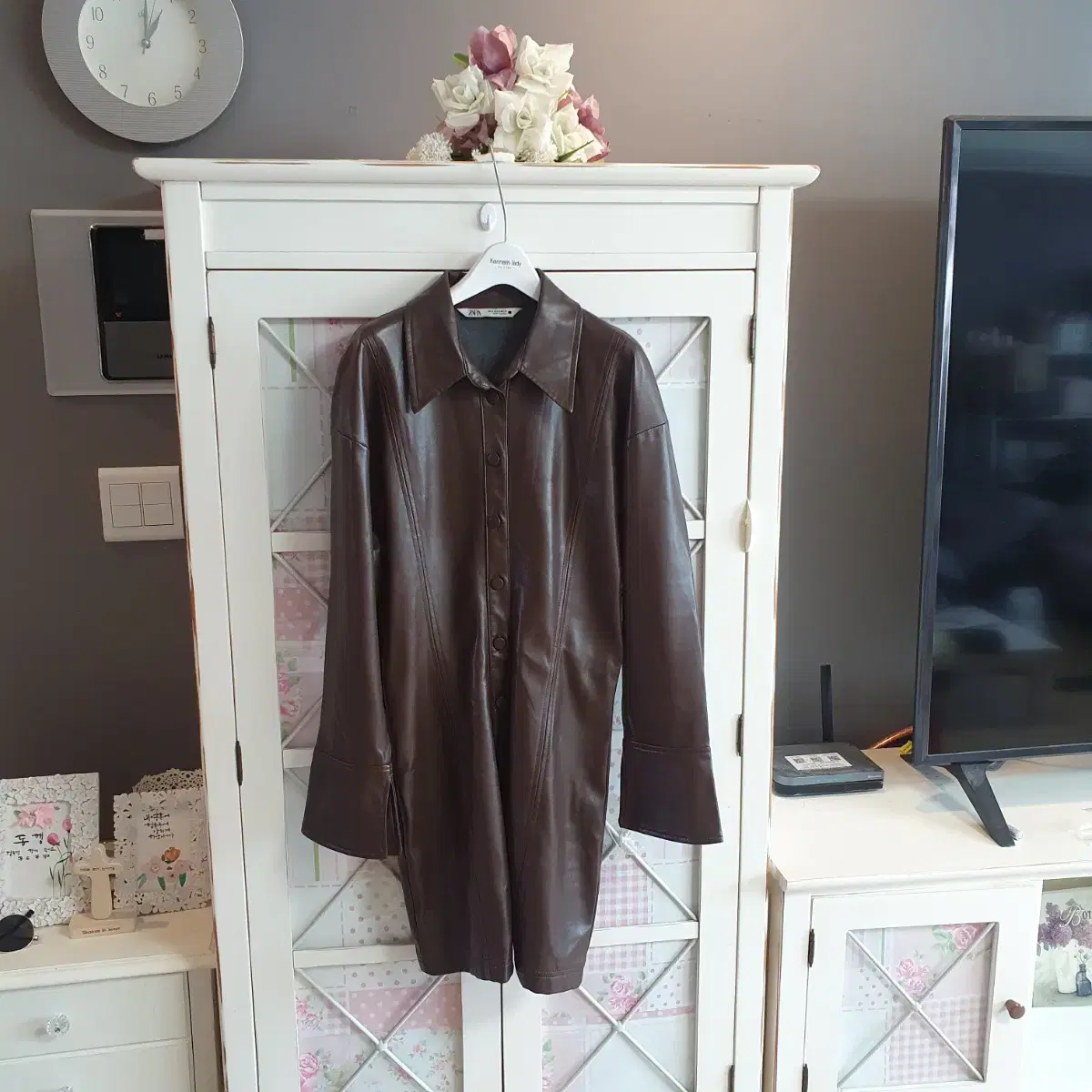 zara leather one piece leather shirt leather jacket/55