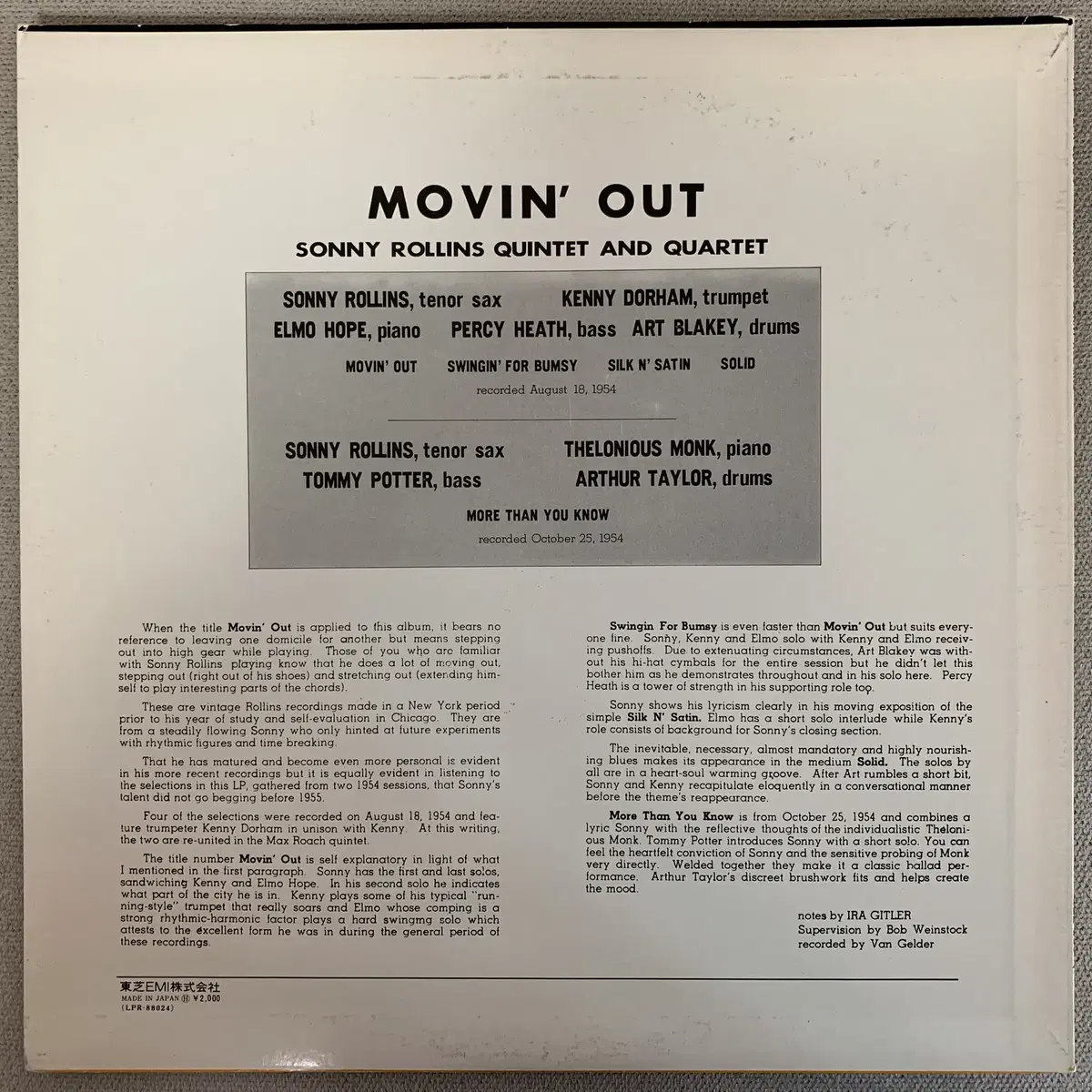 [JAZZ] Sonny Rollins - Moving Out LP