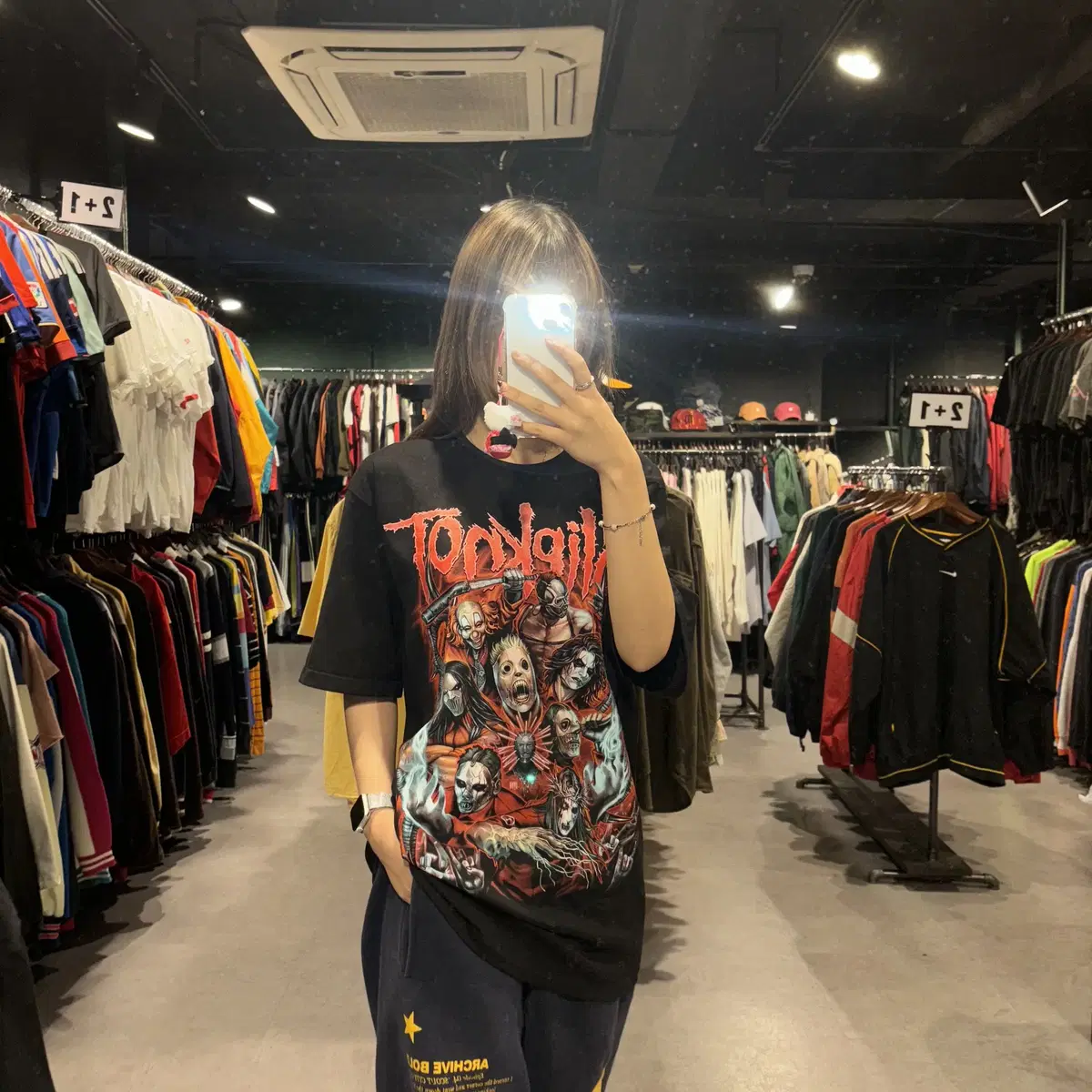 SLIPKNOT 슬립낫 락밴드 앞뒤면 프린팅 디테일 반팔 락티(L/XL)