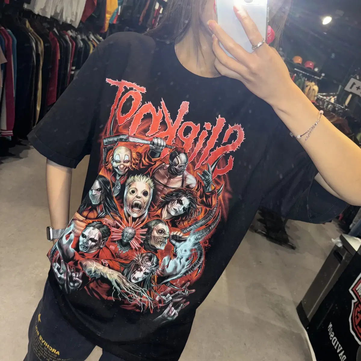 SLIPKNOT 슬립낫 락밴드 앞뒤면 프린팅 디테일 반팔 락티(L/XL)