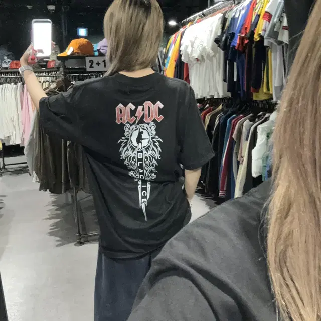 ACDC 로고 블랙아이스 락밴드 앞뒤 프린트 디테일 반팔 락티(L/XL)