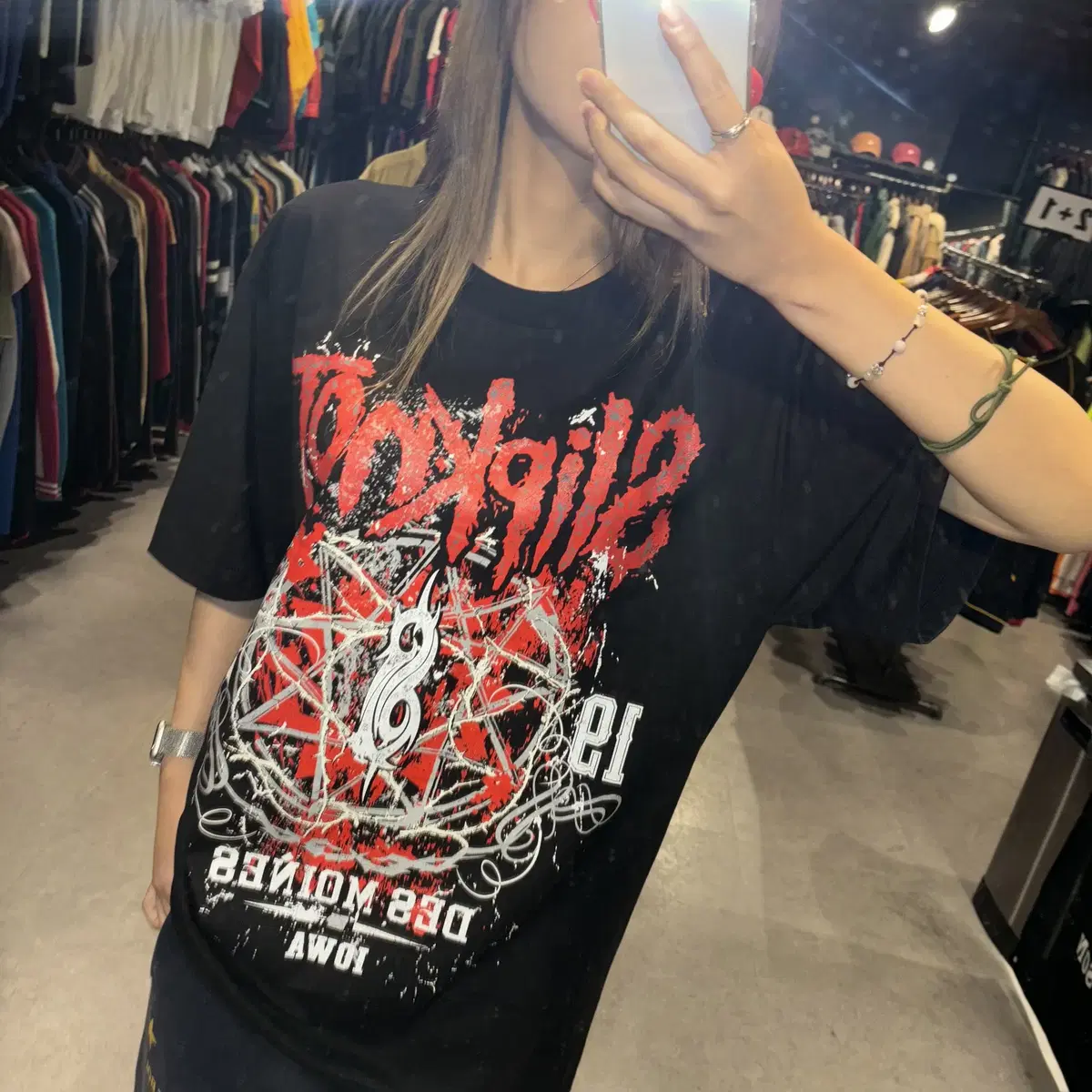 SLIPKNOT 슬립낫 심볼로고 앞뒤 프린트 디테일 락티 반팔(L/XL)