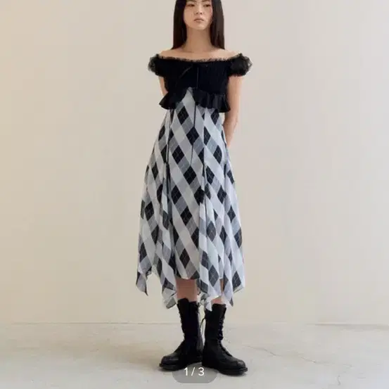 (새상품급처)플레따 Chiffon Check Dress S 체크 원피스