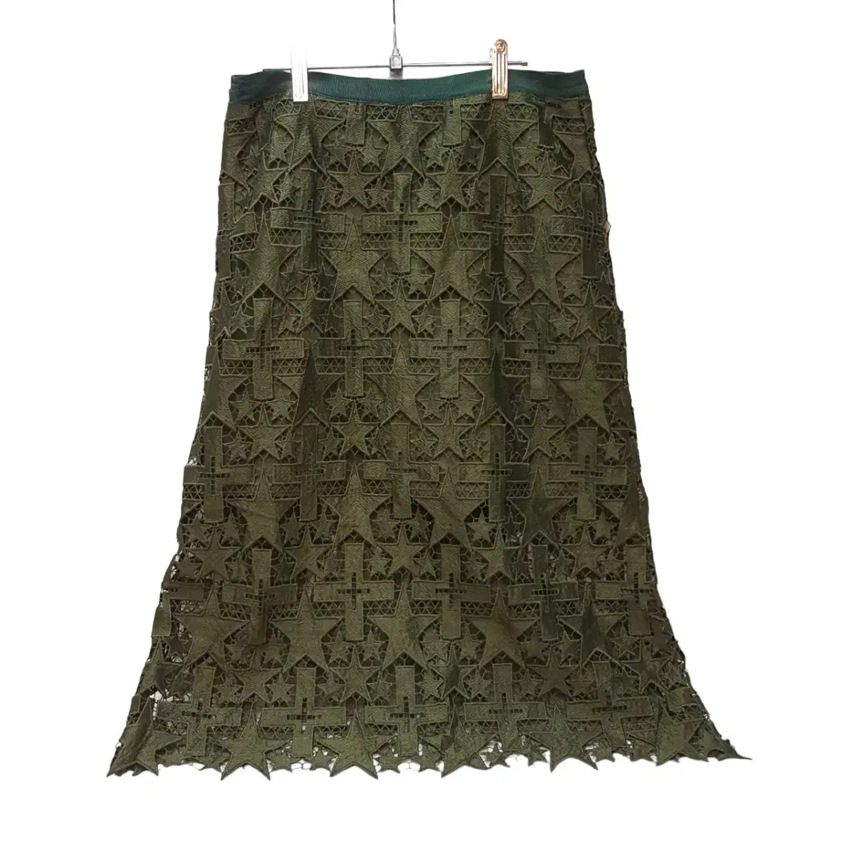 Areum embroidered lace olive green cotton skirt