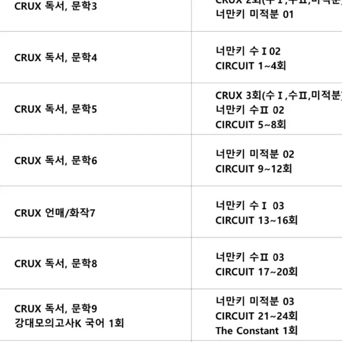 강대 컨텐츠 판매합니다 (크럭스 국어,영어)