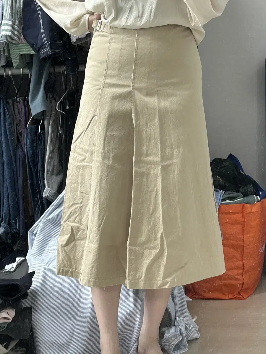 Beige cotton long skirt