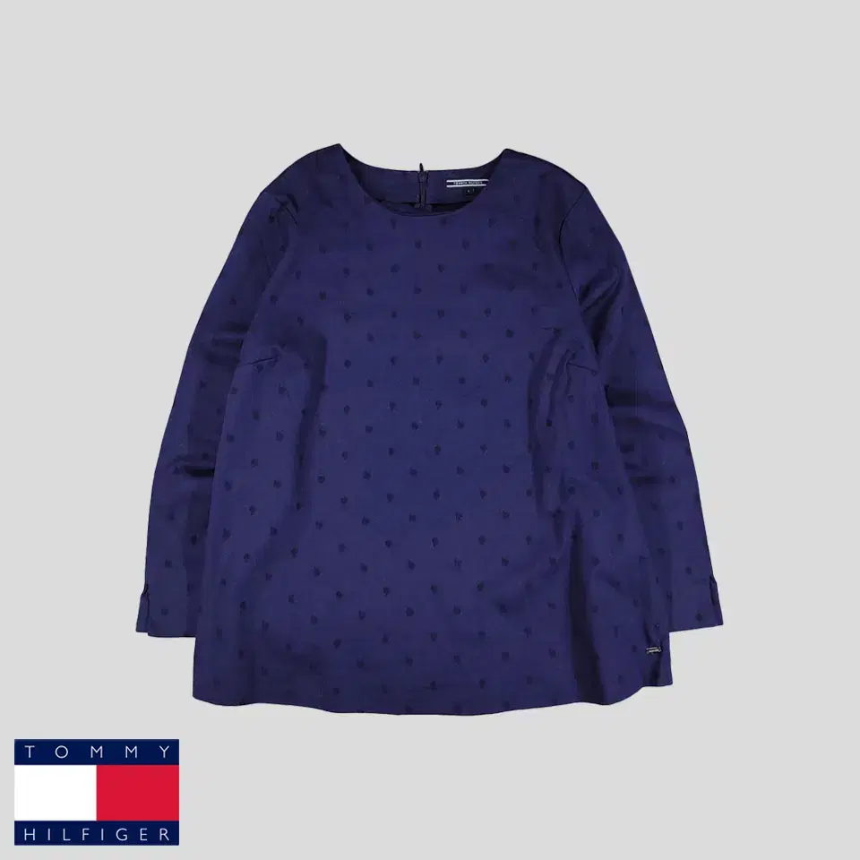 Tommy Hilfiger Deep Navy Black Apple Pattern Cotton Blend Round Neck Long Sleeve T-Shirt