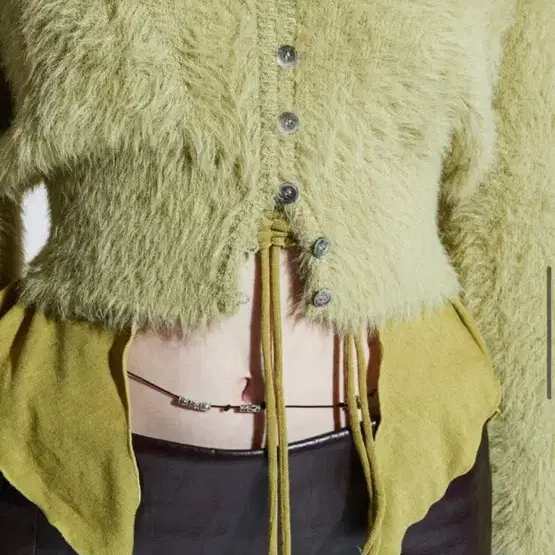 페인오어플레져 Rabita fur cardigan light green