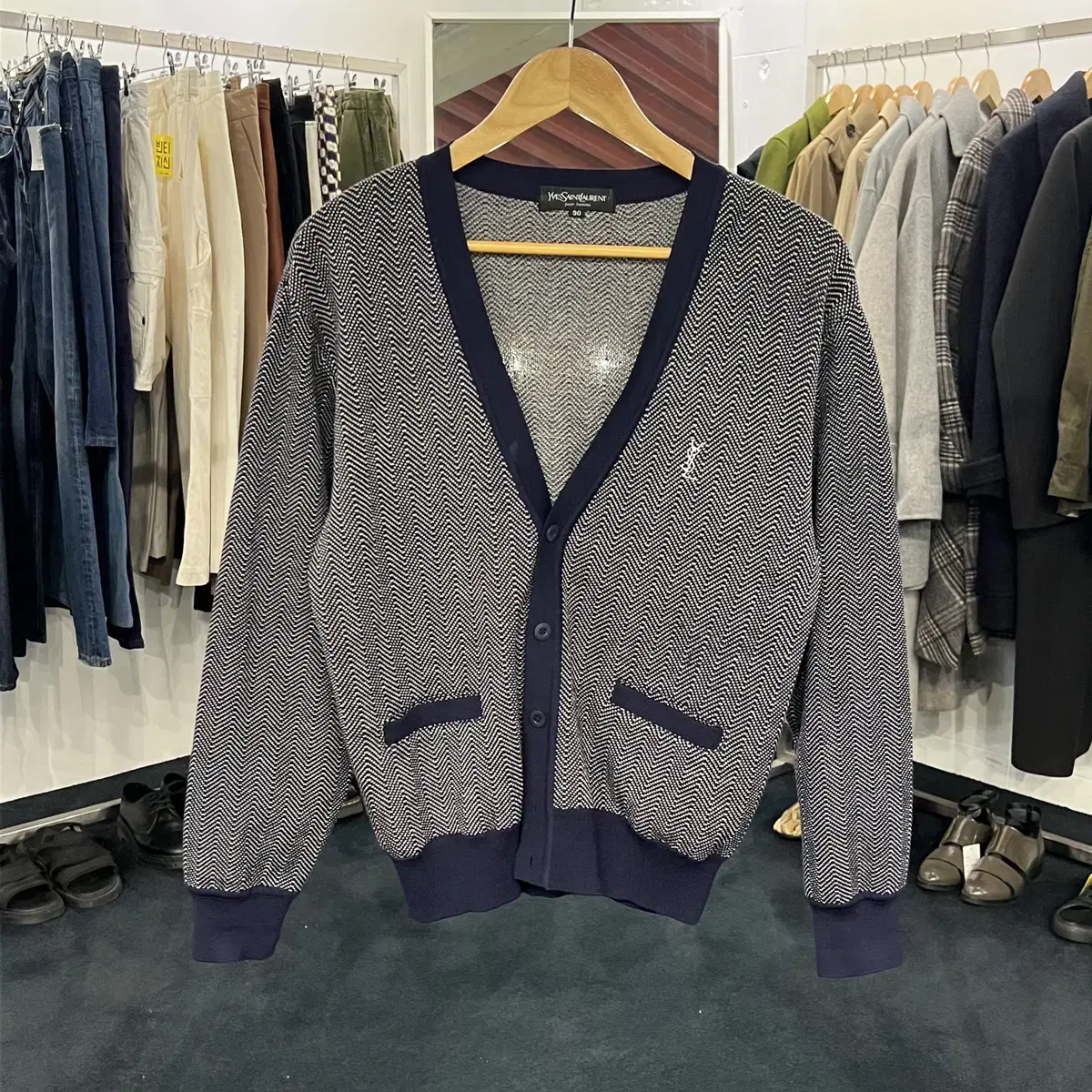 [Tacpo] [90] 90's YSL Yves Saint Laurent Herringbone Cardigan