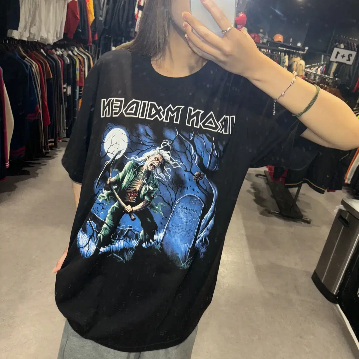 IRON MAIDEN 아이언메이든 묘지 앞뒤 프린팅 반팔 락티(L/XL)