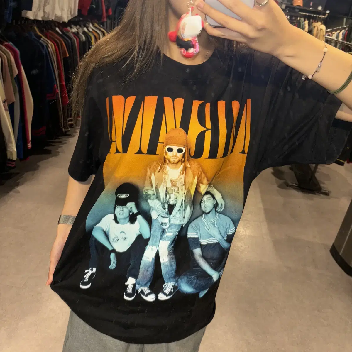 NIRVANA 너바나 3인 컬러 앞뒤 프린트 디테일 반팔락티 (L/XL)