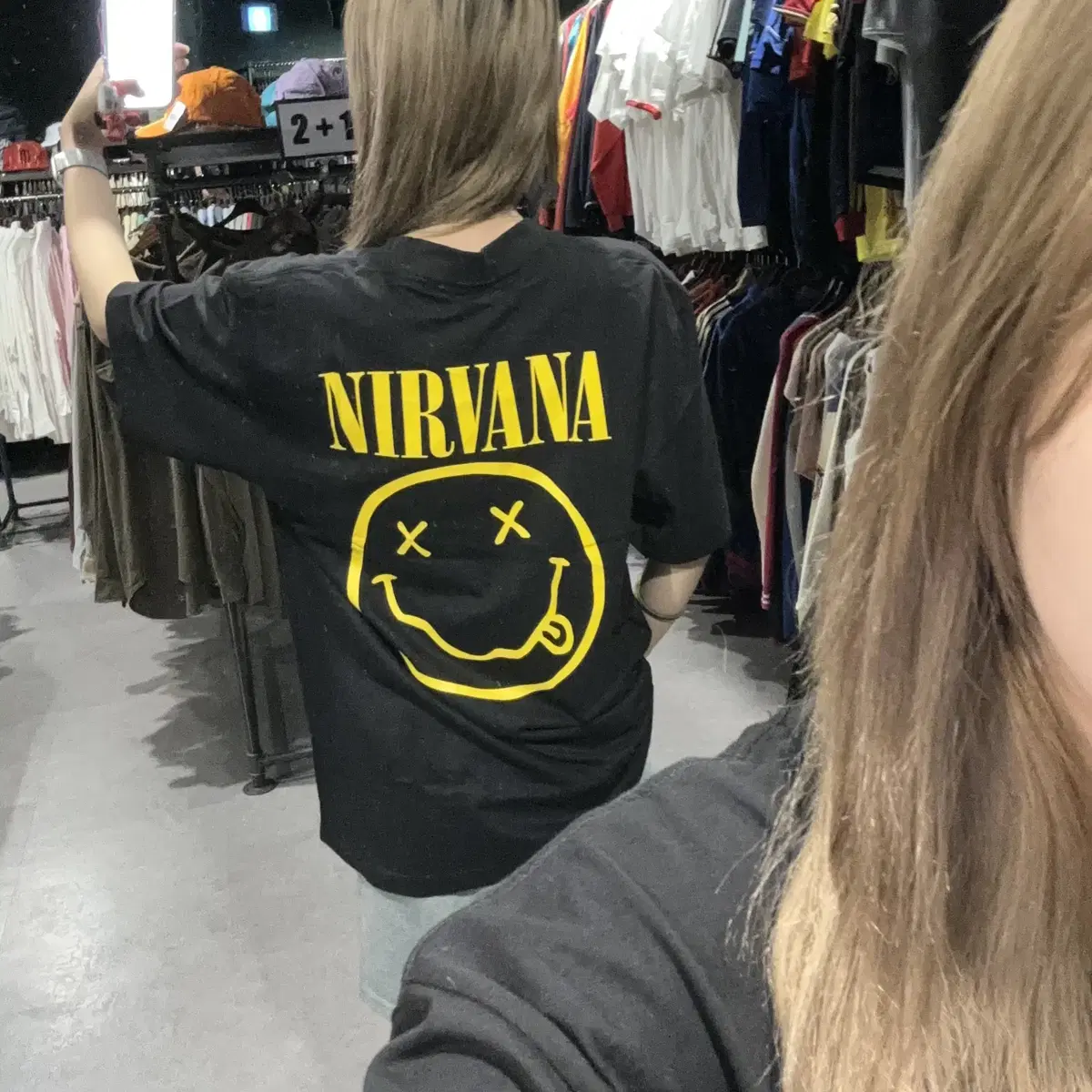 NIRVANA 너바나 3인 컬러 앞뒤 프린트 디테일 반팔락티 (L/XL)