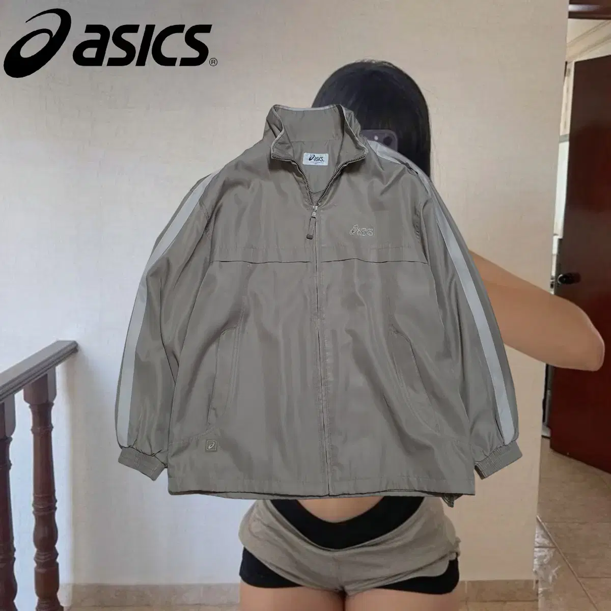 ASICS Ash beige loose-fit zip-up