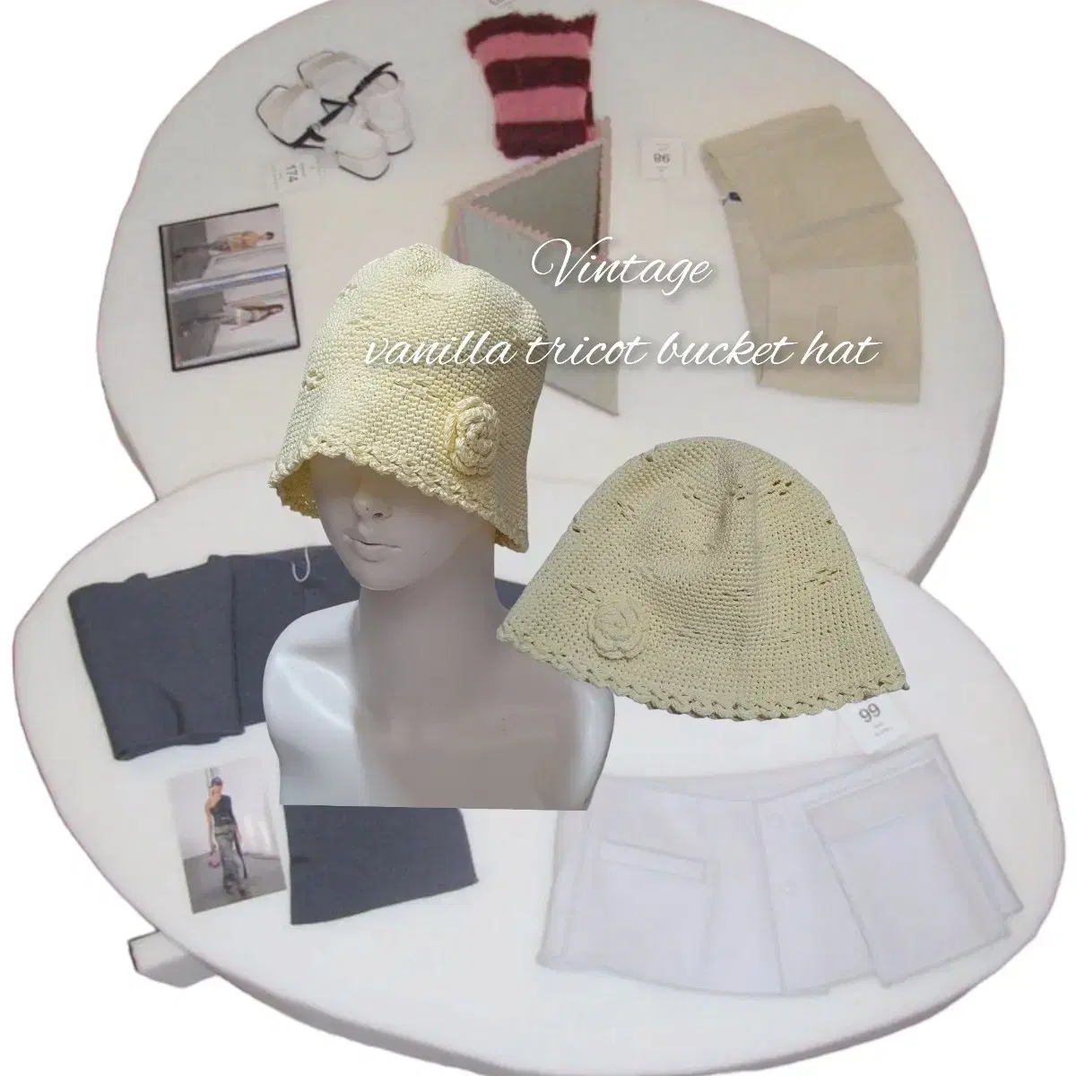 Vintage vanilla tricot bucket hat