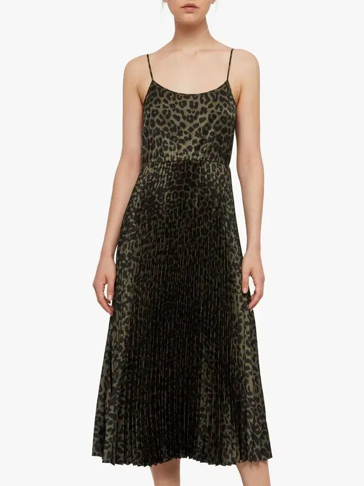 올세인츠Leowa Leopard Print Pleated Dress_차콜