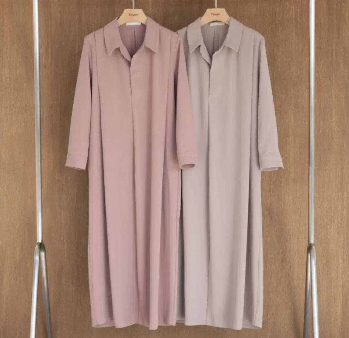 TOP Taupe PIN-TUCK SHIRT LONG ONEPIECE BLOOM