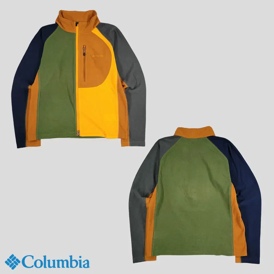 Columbia Columbia Olive Green Orange Navy Charcoal Colorblocked Two-Way Fleece Hoodie