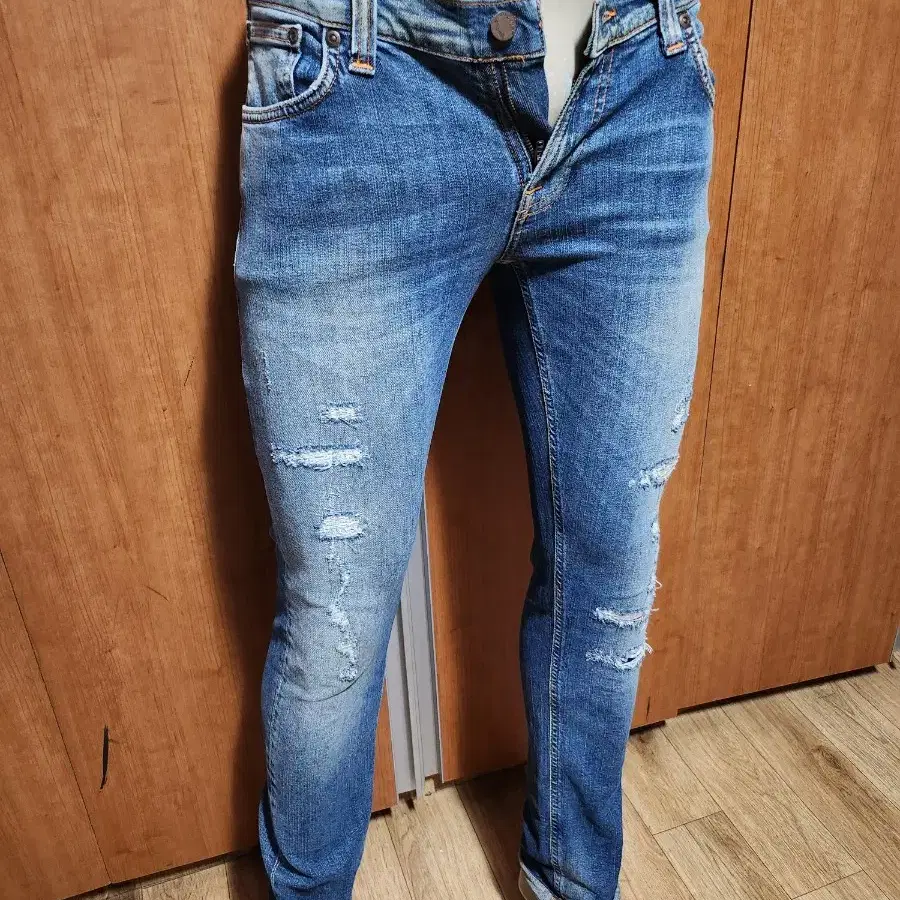 NUDIE JEANS누디진데미지스판페인팅셀비지청바지30