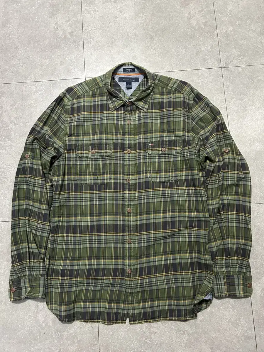 Tommy Hilfiger Vintage Green Check Pattern Double Pocket Cotton Shirt 10