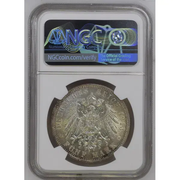 독일 1913년 5 마르크 은화 5 Mark NGC AU58