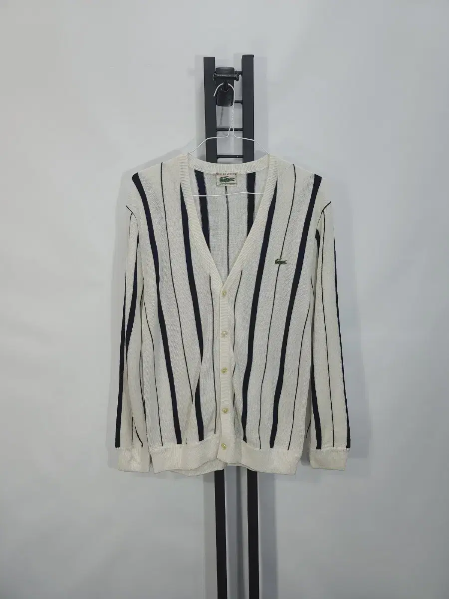 Lacoste Cardigan V-neck White Stripe 100% Cotton