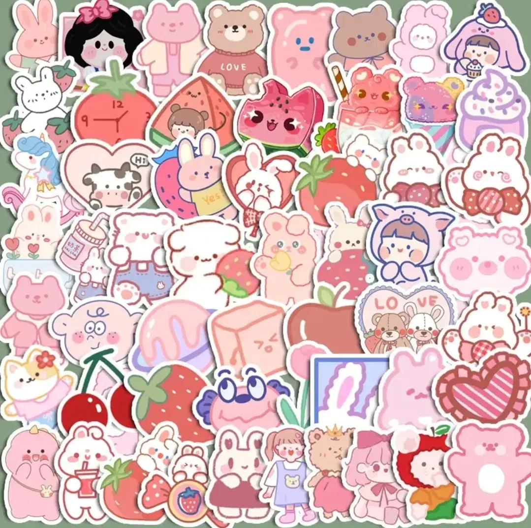 90 Pieces Pink.Red Bear.Bunny Daku Pieces.Embrace.Incut Stickers