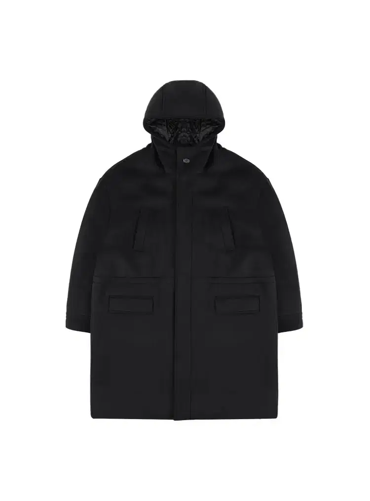 Rams Overfit Hooded Wool Coat Black