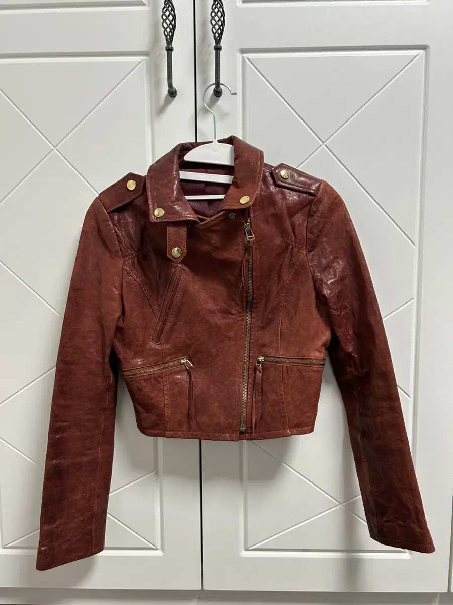 Brick Red Crop Leather Jacket