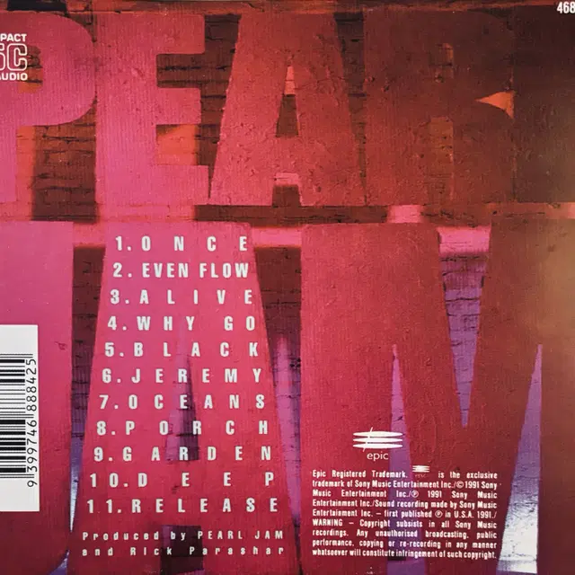 Pearl Jam - Ten (CD) 호주반 NM-