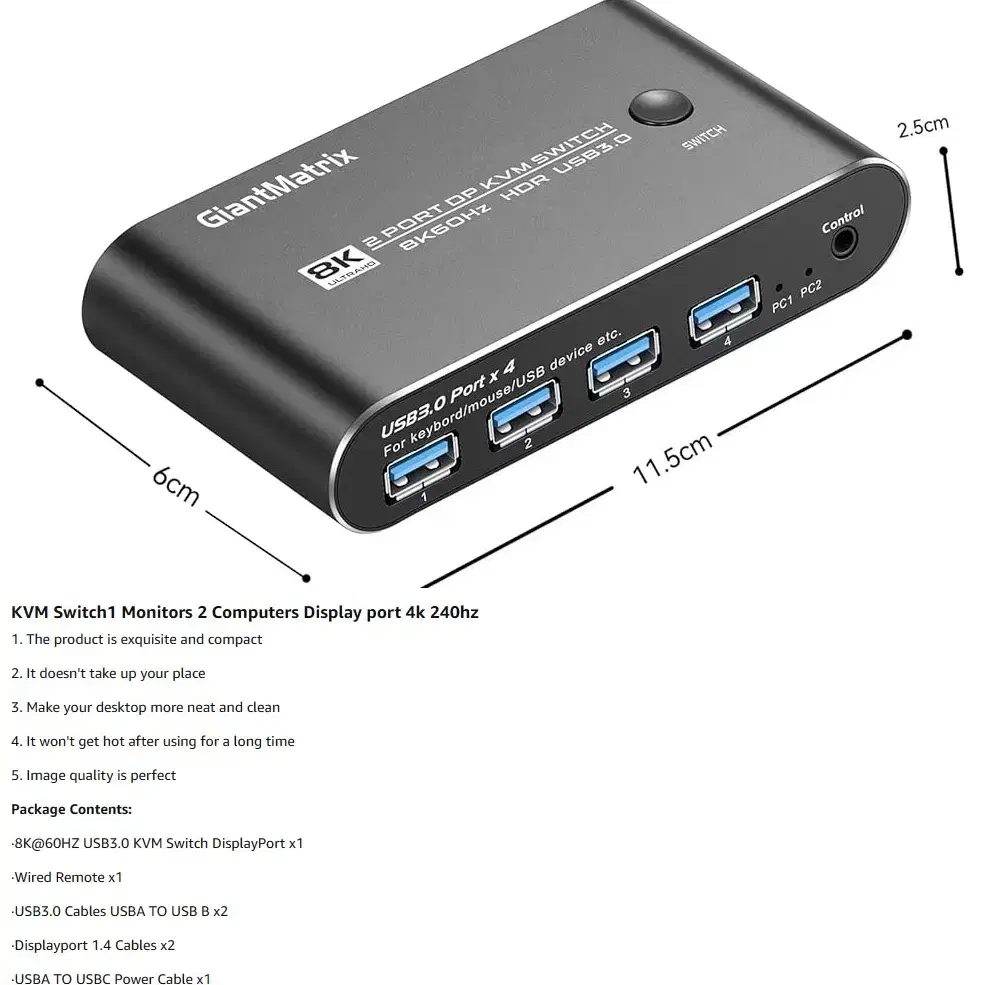 DP 1.4 지원 2포트 KVM 팝니다