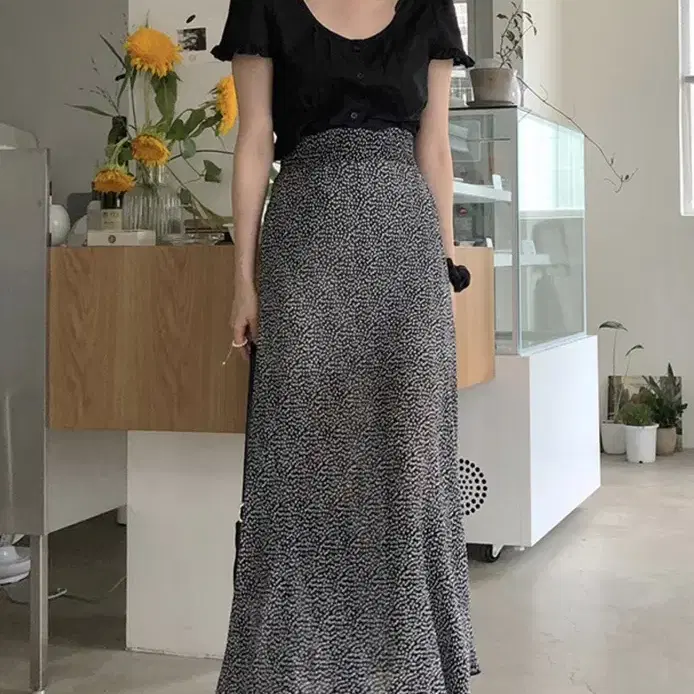 데일리마켓 kitty flower long skirt