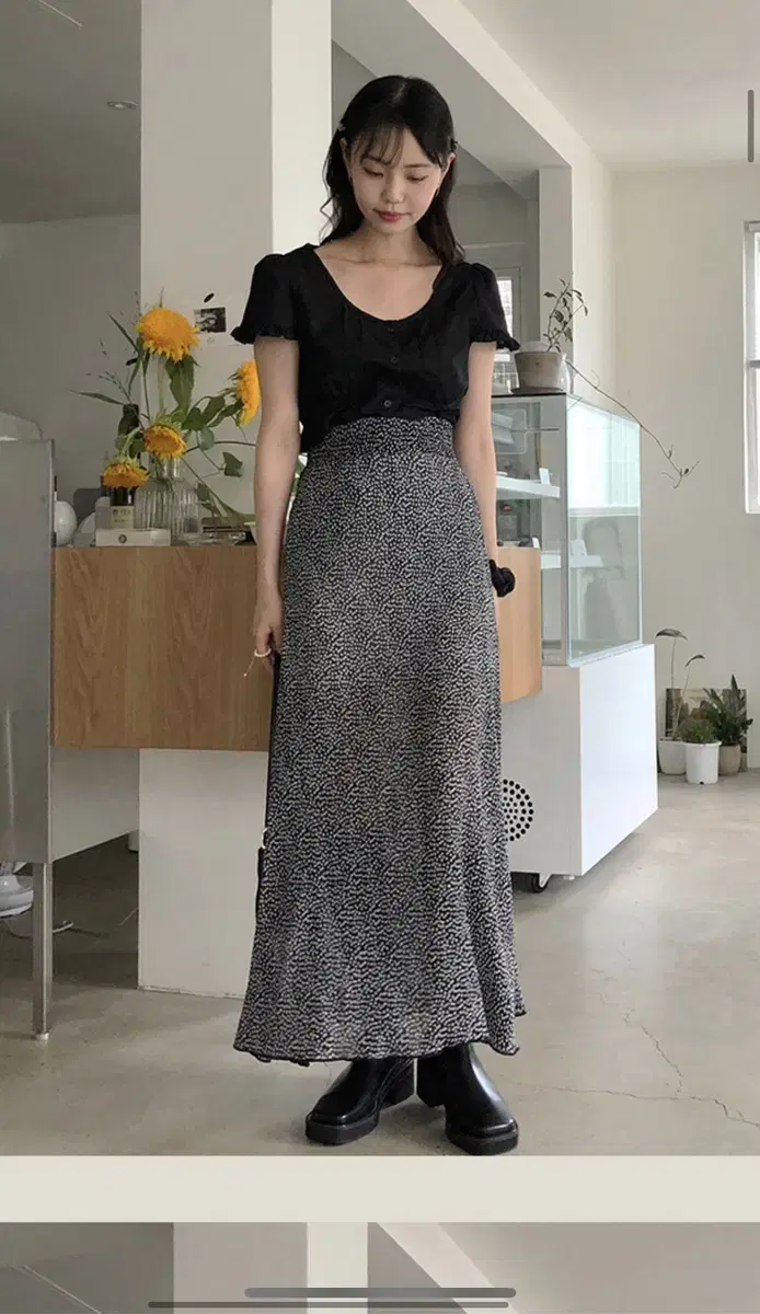 데일리마켓 kitty flower long skirt