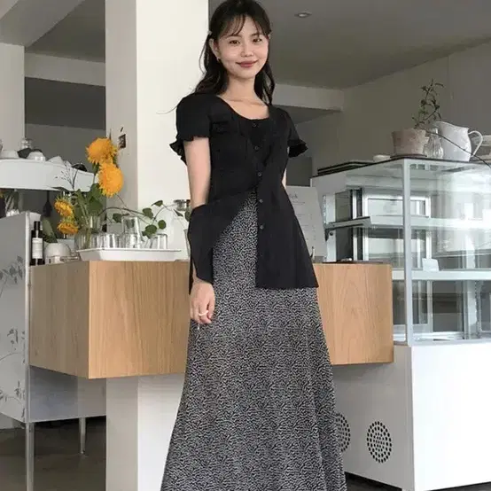 데일리마켓 kitty flower long skirt