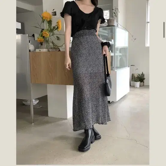 데일리마켓 kitty flower long skirt