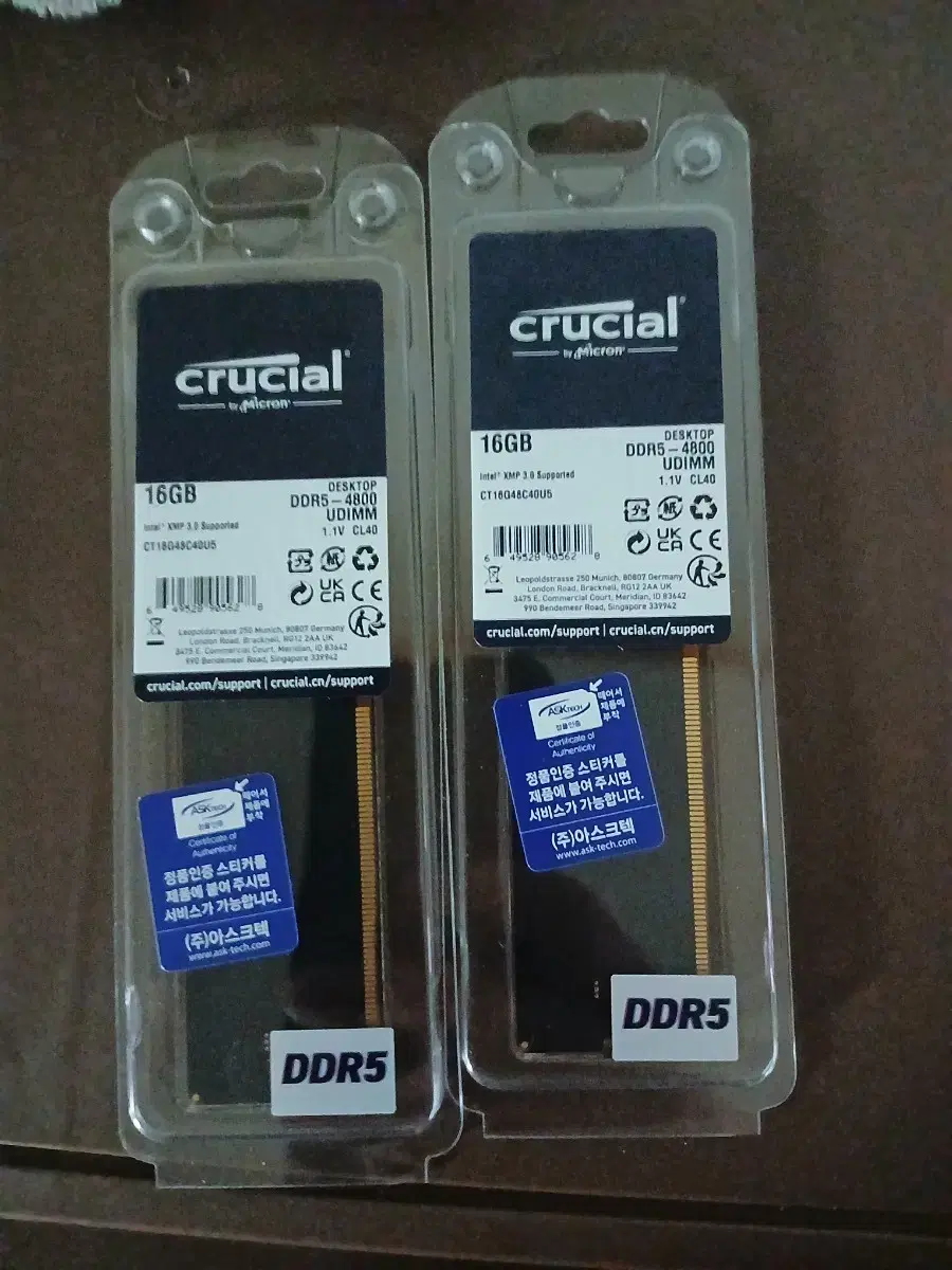 마이크론 ddr5 4800 16기가 2개팝니다