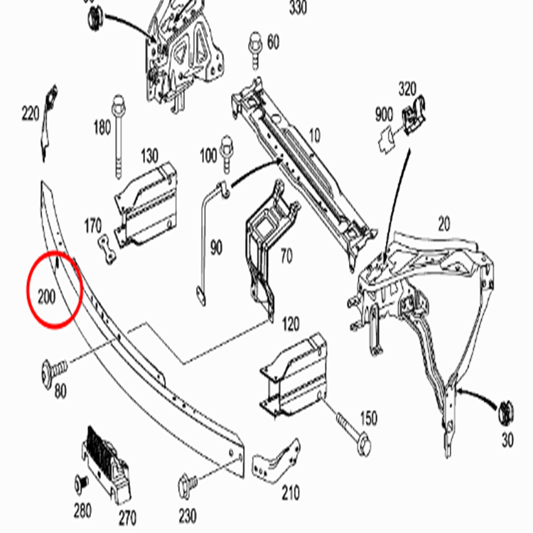 벤츠 W204 C클래스 앞범퍼 레일 2046205834 순정대체부품