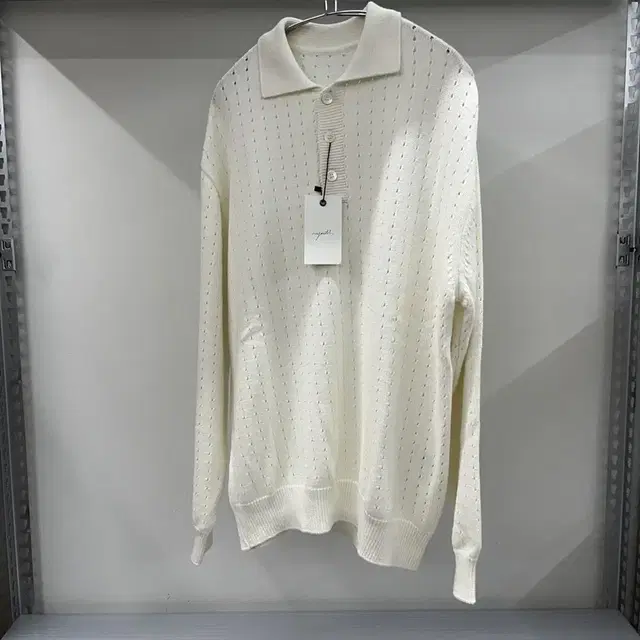 유스-Pointelle Knit Collar T-Shirt (White)