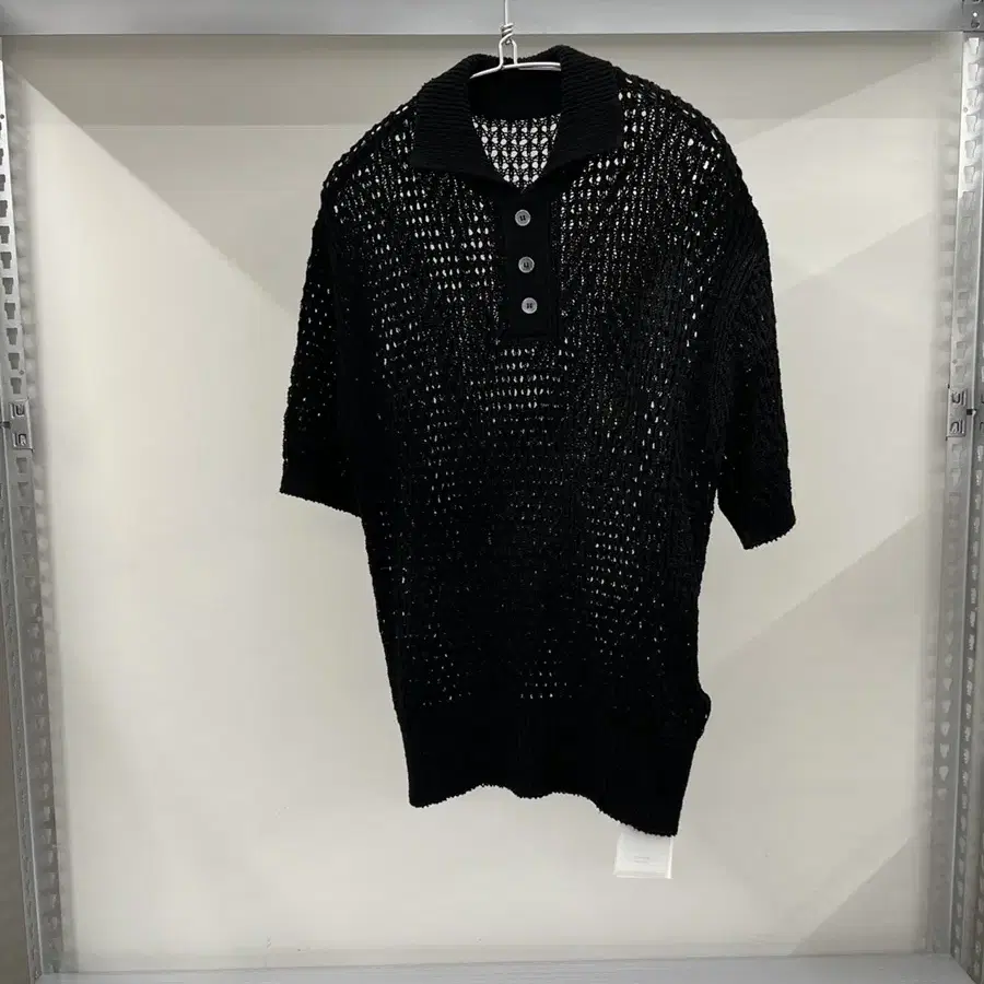 유스 - Net Knit Collar T-Shirt (Black)