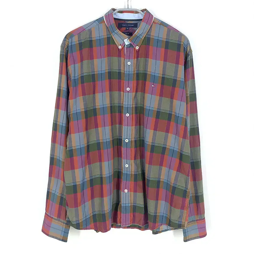 Tommy Hilfiger Men's Check Plaid Long-Sleeved Shirt Green XL (HU30518)