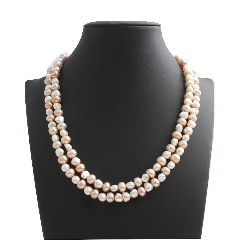 White and pink baroque pearl necklace