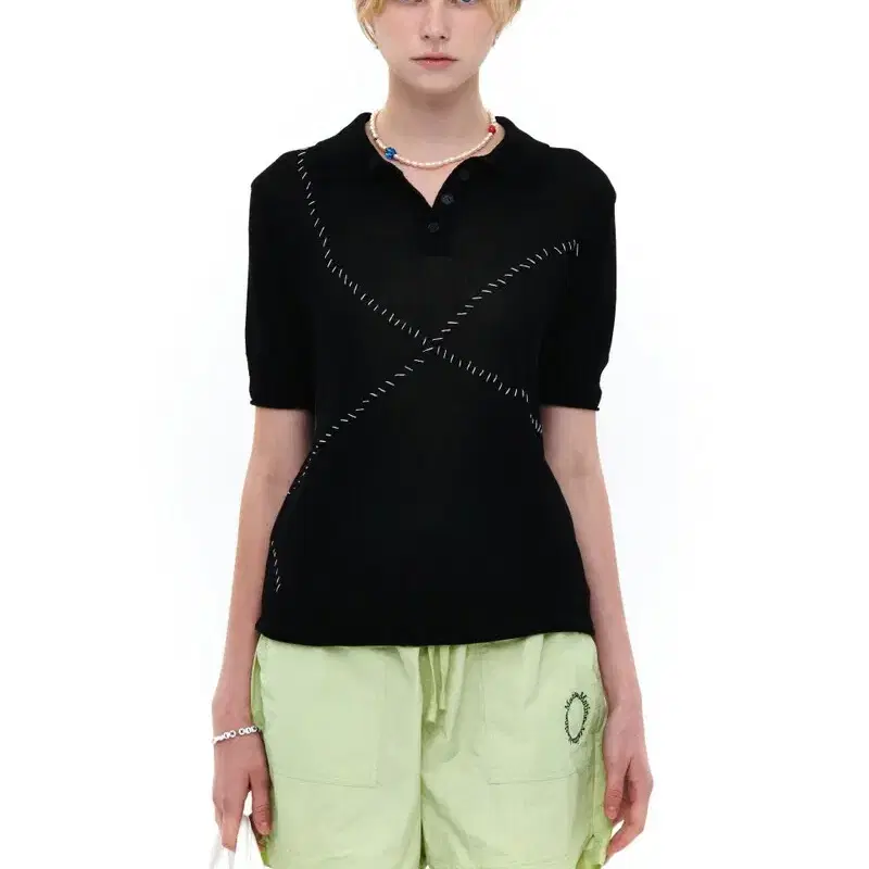 Matin Kim HAND STITCH PIQUE KNIT TOP