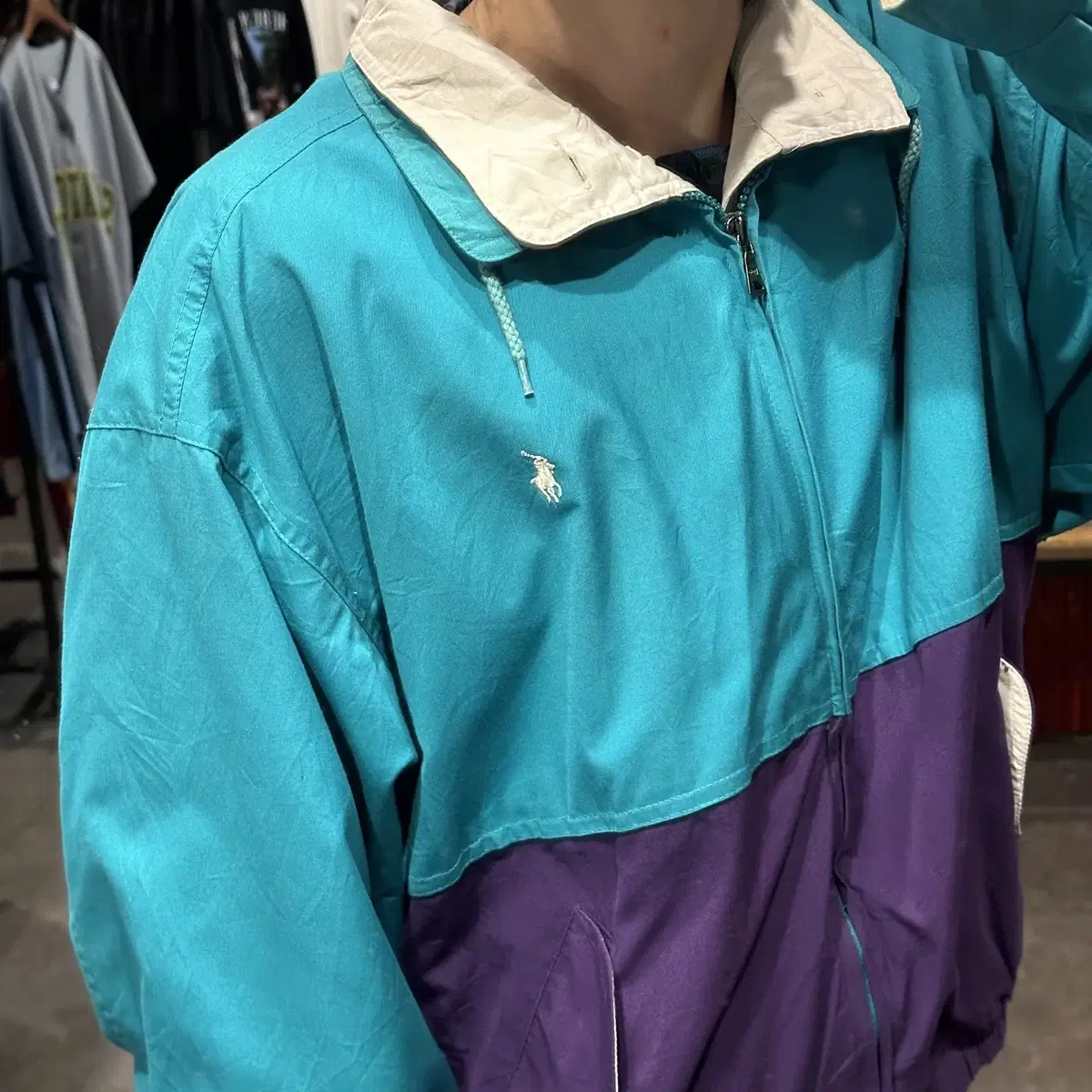 (END) VTG POLO 블루종 자켓 청록색 민트 퍼플 XL