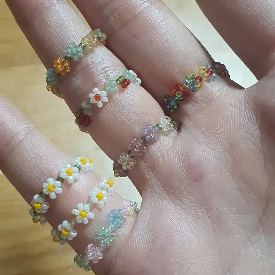 1.5mm 극소비즈 딸기 반지 비즈 꽃반지