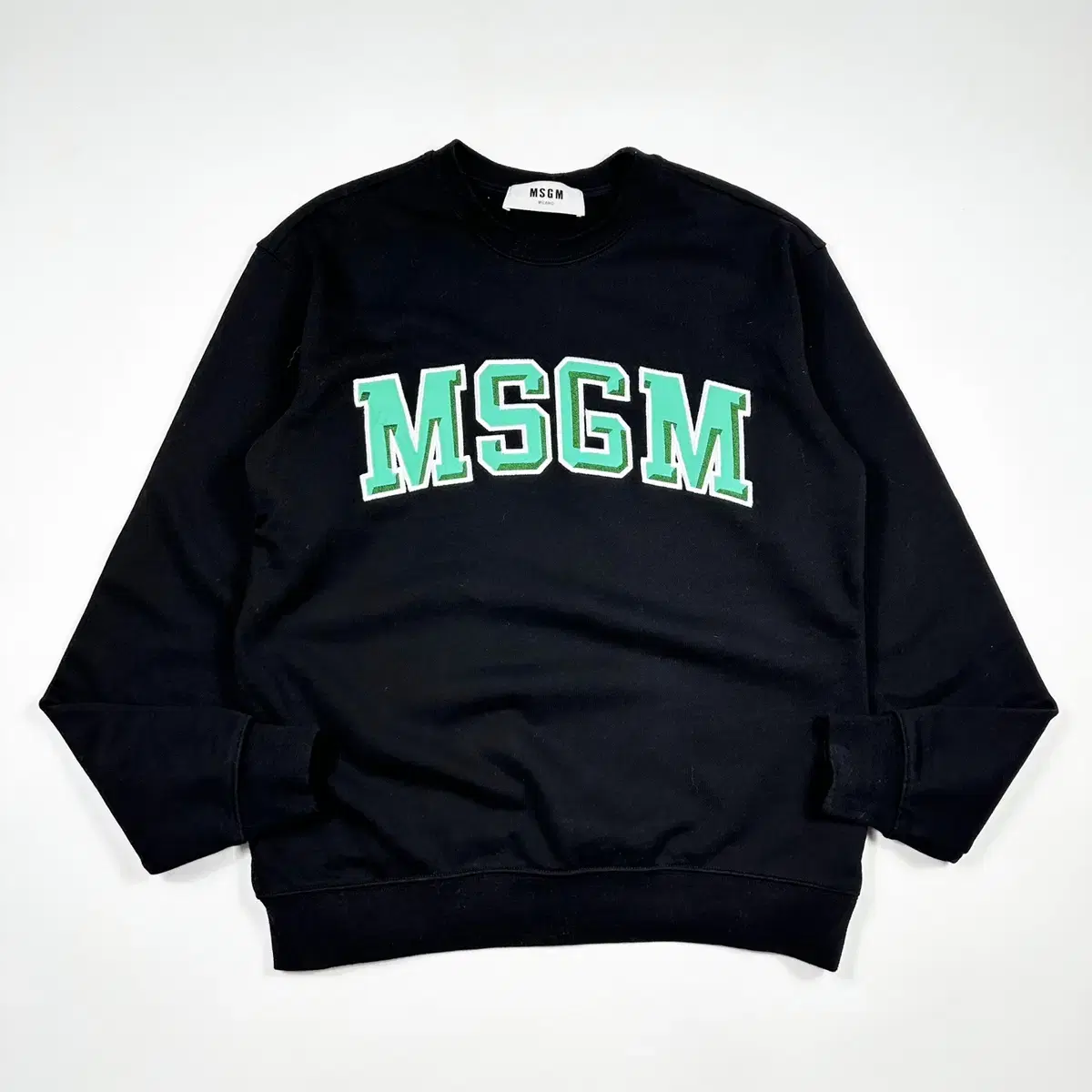 MSGM 그린 패턴 로고 블랙 맨투맨 (실측 M 여성추천)