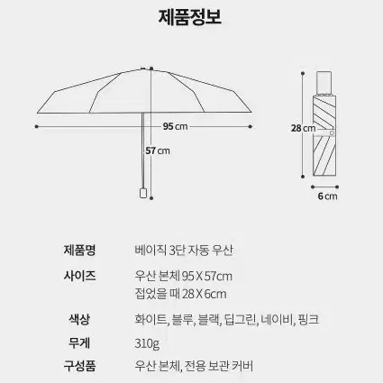 베이직 3단 UV차단 암막 자동우산