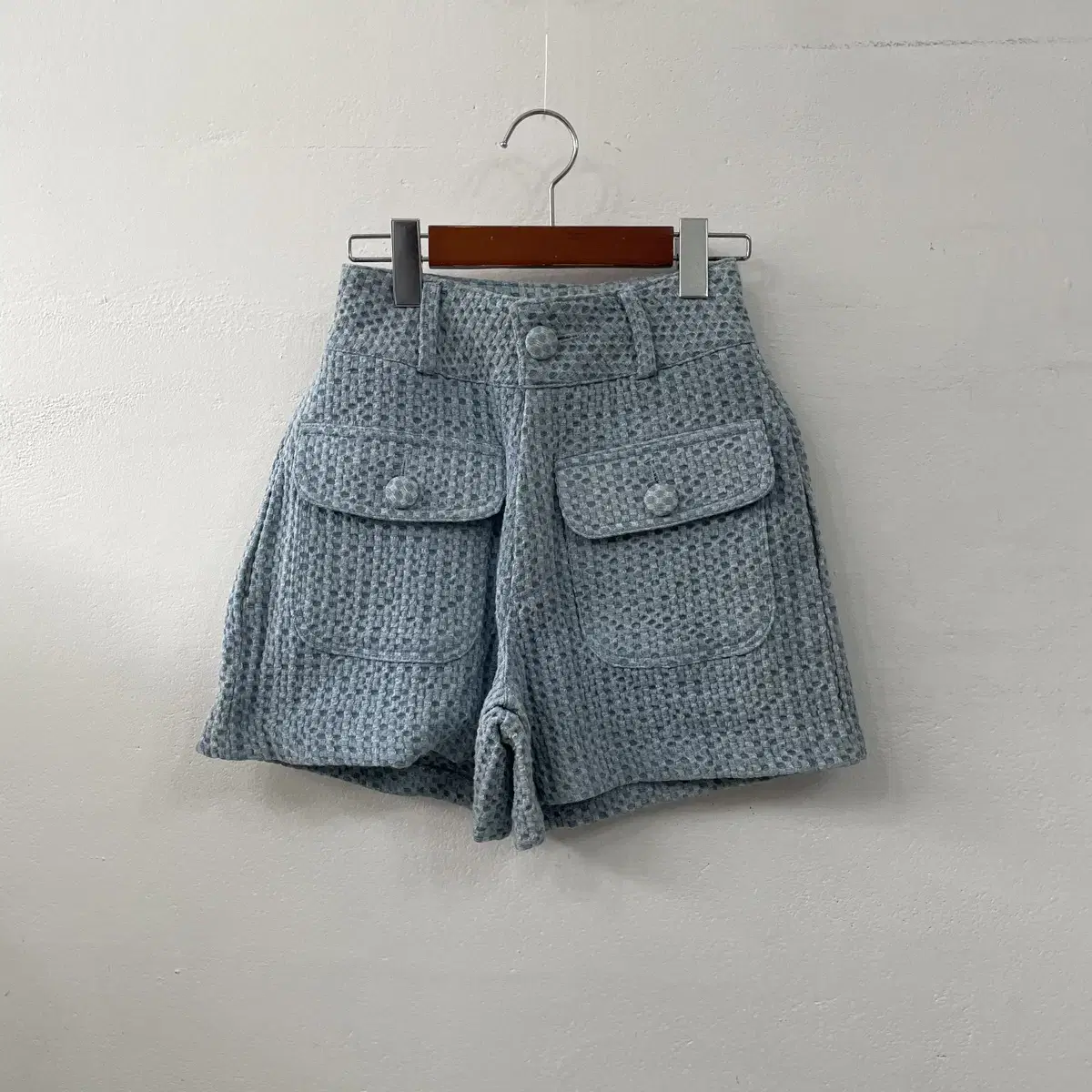 Unisex New Arrivals Tweed Pockets High Waist Shorts S