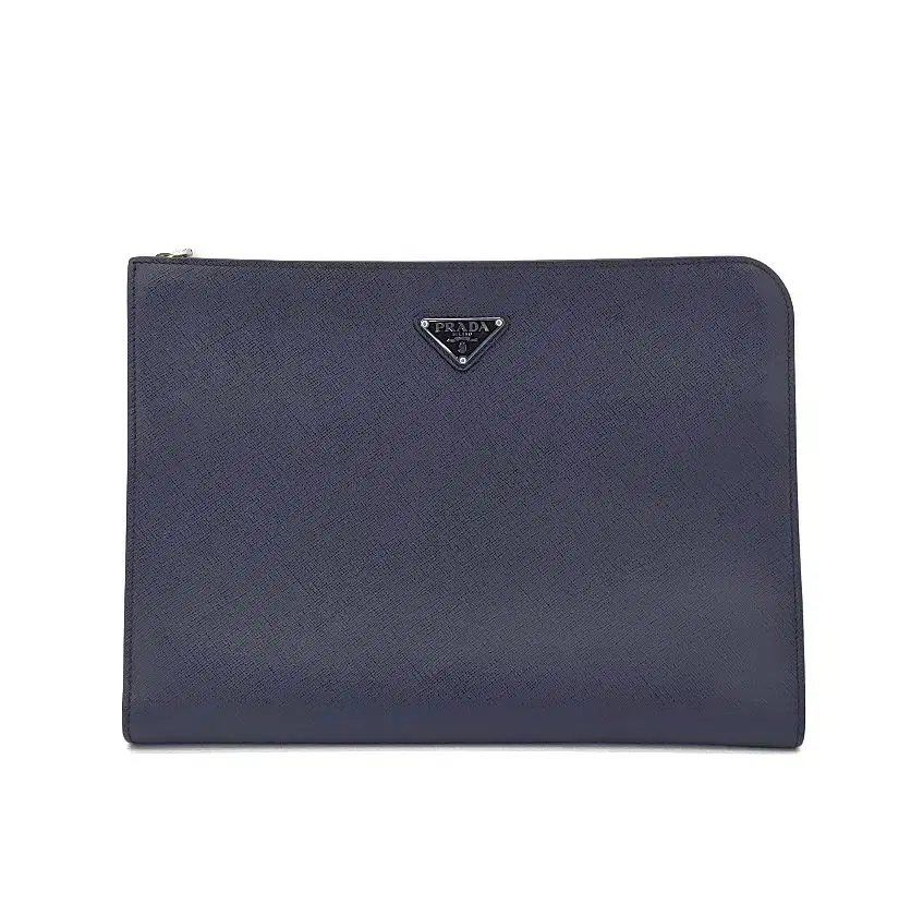 Prada 2VN003 Saffiano leather document holder silver-plated navy clutch