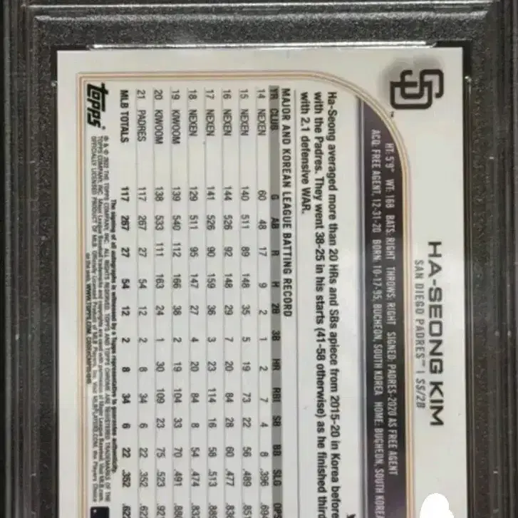 2022 탑스 크롬 김하성 블루 리플 온오토 /150 PSA 10