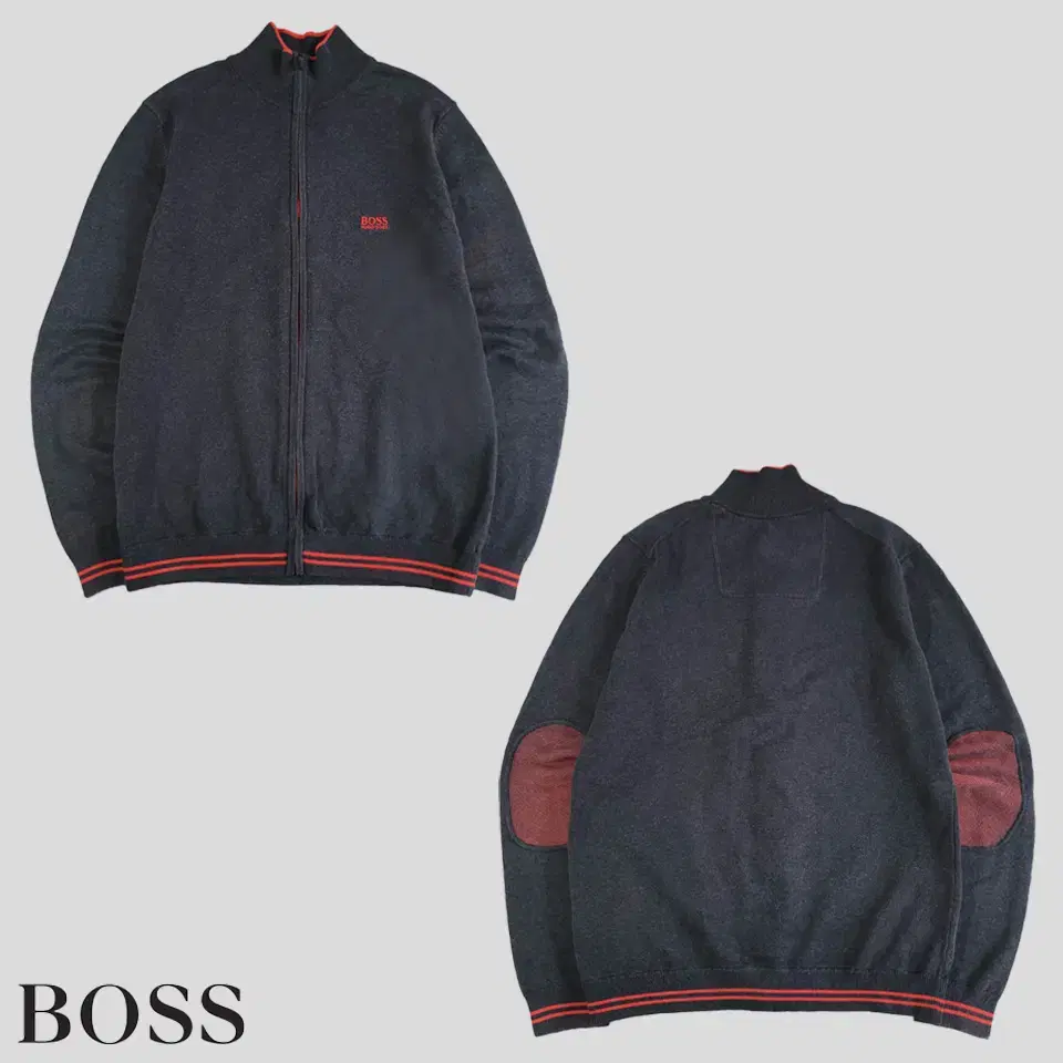 BOSS Hugo Boss charcoal red lining logoembroidered elbow patchesCotton-blend mock neck